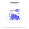 Our Services Automotive Technology, Electric Car, Electric Vehicle Solid Glyph Icon Web card Template