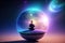 Our unique universe, neon planet in space, meditation concept, generative AI