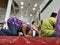 An out of focus image of an unidentified Muslim man in prostration sujod during a prayer solat session