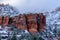 Outcropping of Sedona, Arizona\'s red sandstone during a winter storm