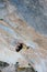 Outdoor activity. Extreme rock climbing lifestyle. Male rock climber on a cliff wall. Siurana, Spain.