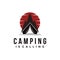 Outdoor adventure camping badge logo with pine trees forest and tent vector illustrations