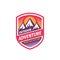 Outdoor adventure - concept badge design. Mountains climbing creative logo. Expedition hiking emblem. Vector illustration.