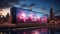 Outdoor advertising futuristic 3D city billboard mockup with future city view at sunrise