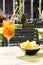 Outdoor aperitif with chips and spritz