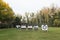 Outdoor archery targets on grass field surrounded by forest.