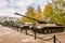 Outdoor area of the Museum diorama exhibition samples of Soviet military equipment during the second world war