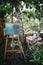 Outdoor artist`s atelier with plants and trees