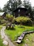 Outdoor artistic pottery display at Orcas Island Pottery store