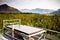 Outdoor bed and Landscape mountain with pond