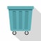 Outdoor blue trash can icon, flat style