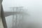 Outdoor cable car station with foggy landscape at mountain peak