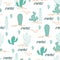 Outdoor Cactus Tree Desert Forest Vector Seamless Pattern