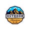 Outdoor camp and mountains logotype, outdoor adventures modern colorful badge