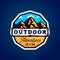 Outdoor camp and mountains logotype, outdoor adventures modern colorful badge