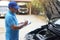 Outdoor car inspection service. Claim for accident insurance.