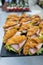 Outdoor catering banquet in summer. Snack and sandwich table at the banquet.