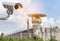Outdoor CCTV security camera or surveillance system operating at prison guard tower