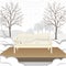 Outdoor classic bench on wooden platform. Vector illustration