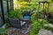 Outdoor coffee desk chairs in garden