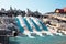 Outdoor colorful aqua park in the seaside resort, Dubai, UAE, water attractions Ice Land waterpark