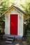 Outdoor Composting Toilet with Bright Red Door