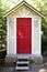 Outdoor Composting Toilet with Bright Red Door