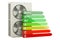 Outdoor Compressor Multi-Zone Unit, Air Conditioner with energy efficiency chart, 3D rendering