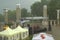 Outdoor concert scene under heavy rain