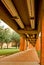 Outdoor covered walkway with pipes