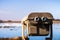 Outdoor daytime viewing telescope looking over the wetlands of Merced National Wildlife Refuge, Central California