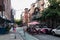 Outdoor Dining and a Man Riding a Bike on a Closed Off Street on the Lower East Side of New York City