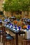 Outdoor dining setting for an event or wedding in a patio environment