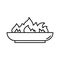 Outdoor Fire Pit icon. Linear logo of low bonfire bowl. Black simple illustration of campfire, accessory for backyard, picnic in