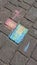 outdoor flooring colored with multicolored chalks