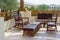 Outdoor furniture rattan armchairs and table on terrace