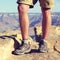 Outdoor hiking shoes - legs of male hiker walking