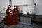 Outdoor historic migrant cutouts in rusted corten steel of Many Lovers exhibition on Queens Wharf, Auckland, New Zealand