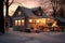 outdoor house lights twinkling in the snow