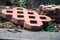 An outdoor loose footpath red tile. Dehradun city, India