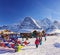 Outdoor lounge on winter sport resort in swiss alps