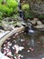 Outdoor manmade waterfall and pond