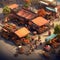 Outdoor Markets bustling openair marketplaces with colorful stalls vendors AI Isometric view