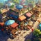 Outdoor Markets bustling openair marketplaces with colorful stalls vendors AI Isometric view