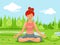 Outdoor park nature meditation cute female girl yoga health cartoon character design vector illustration