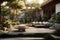Outdoor patio space with aloe vera plants, comfortable seating, and a Zen garden-inspired design, providing a serene and tranquil
