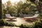 Outdoor patio space with aloe vera plants, comfortable seating, and a Zen garden-inspired design, providing a serene and tranquil