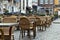 Outdoor patio tables and chairs at pubs and restaurants in the t