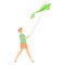 Outdoor playing kite icon, cartoon style