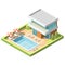 Outdoor pool for swiming near hotel isometric vector illustration